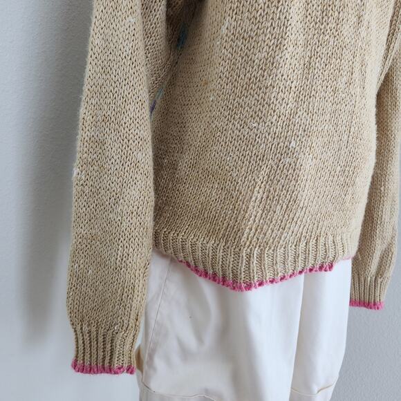 Vintage Cabin Creek Tan Spring Floral Pink Crew Neck Knit Sweater S - Picture 10 of 11